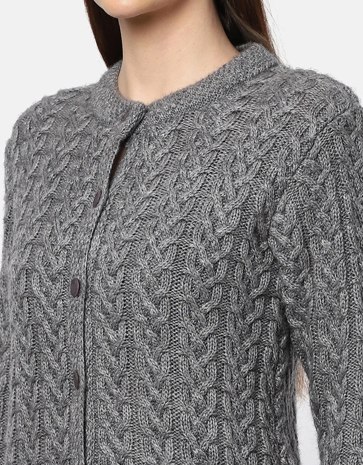 Women Woolen Cable Knit Cardigan