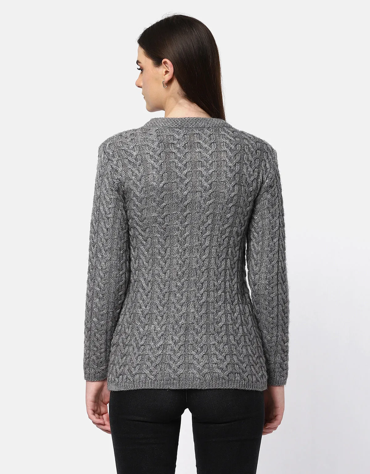 Women Woolen Cable Knit Cardigan