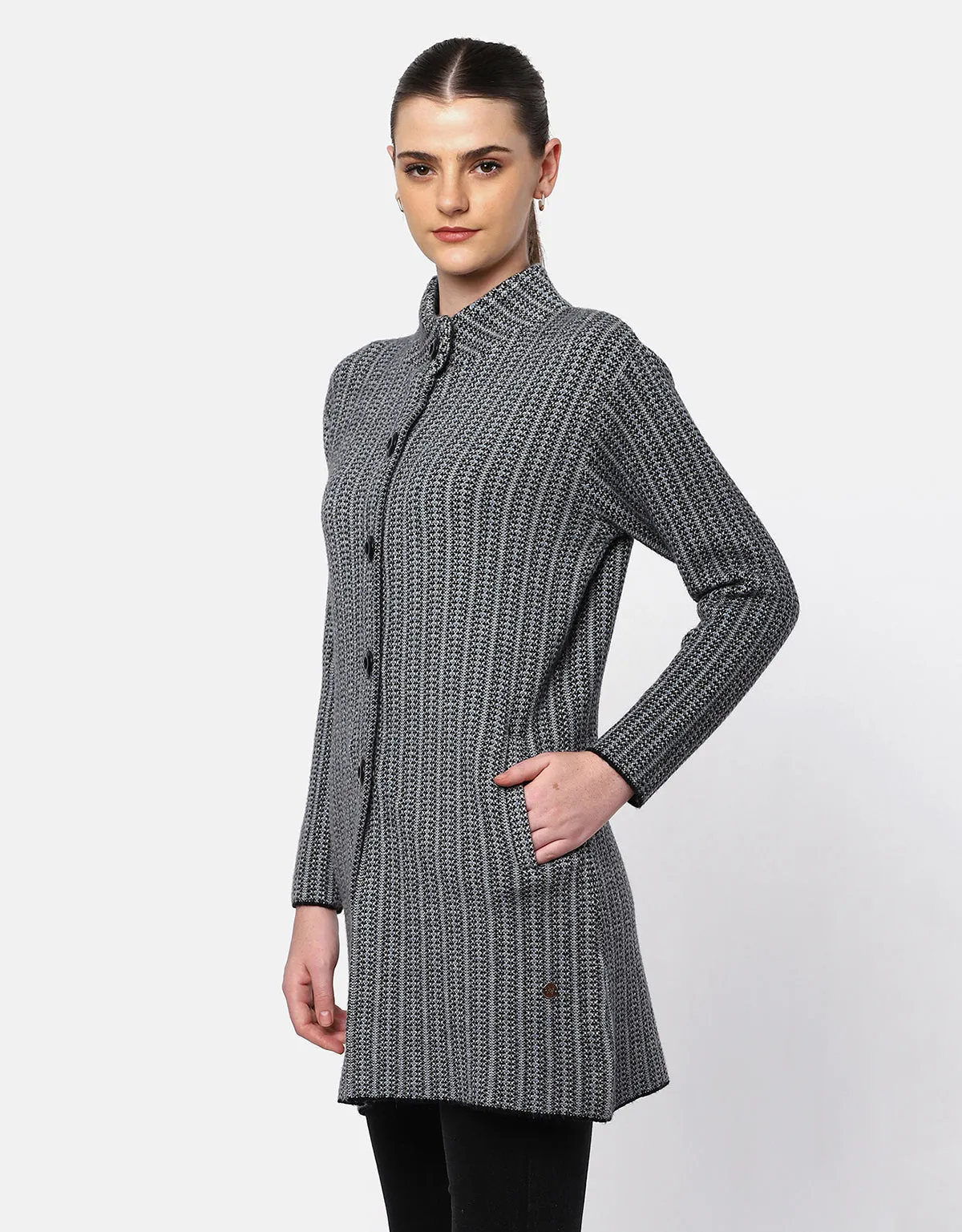 Women Woolen Front Buttons Long Coat