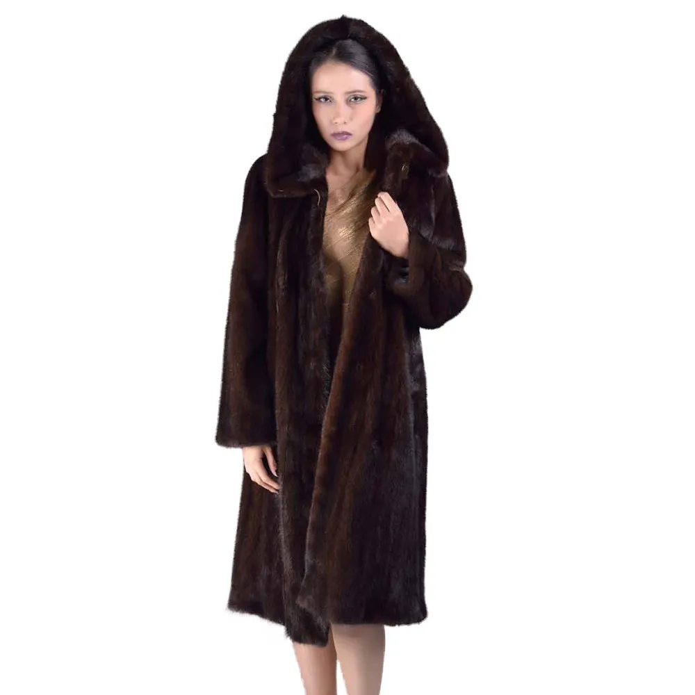 Women's Natural Mink Fur Coat Women Hood Full Winter Coat Women Dress