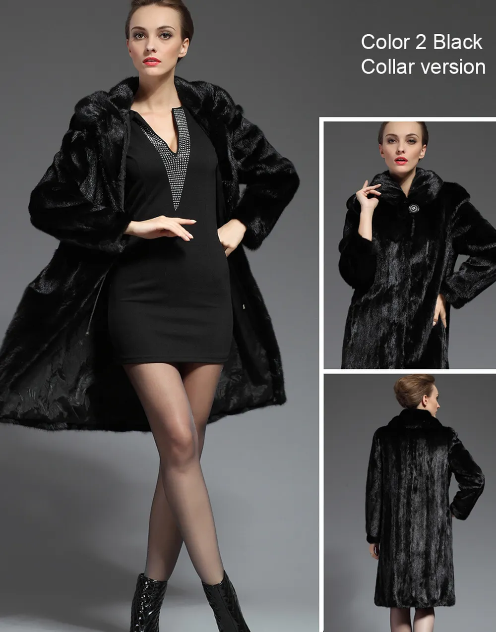 Women's Natural Mink Fur Coat Women Hood Full Winter Coat Women Dress