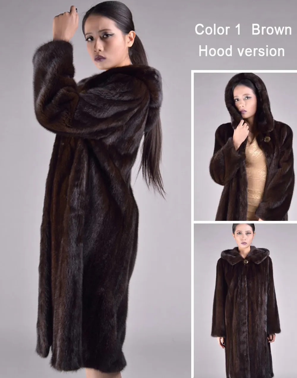 Women's Natural Mink Fur Coat Women Hood Full Winter Coat Women Dress