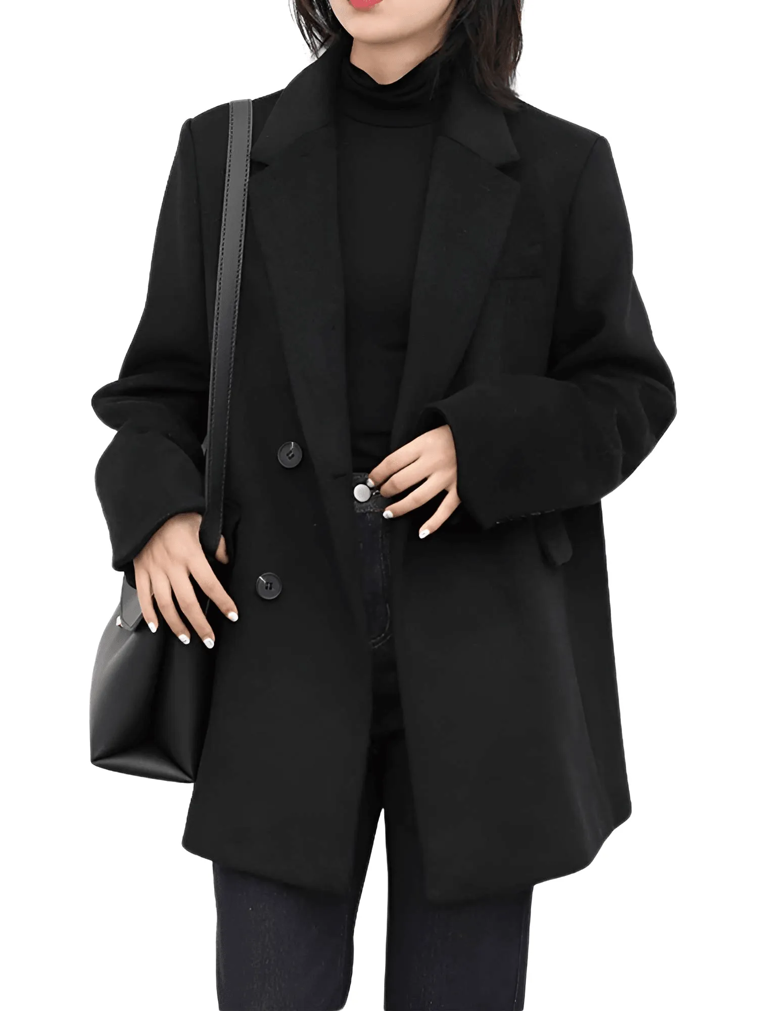 Women's Wool Blend Coat Mid-Long Woolen Jacket Thick Warm Women's Overcoat Office Lady