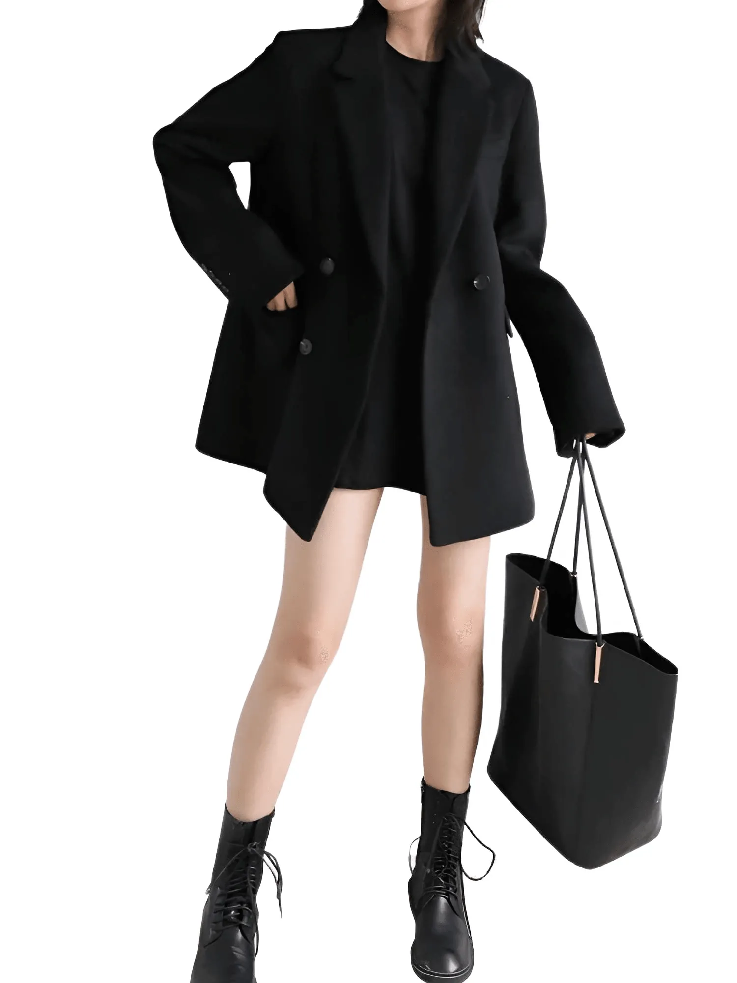 Women's Wool Blend Coat Mid-Long Woolen Jacket Thick Warm Women's Overcoat Office Lady