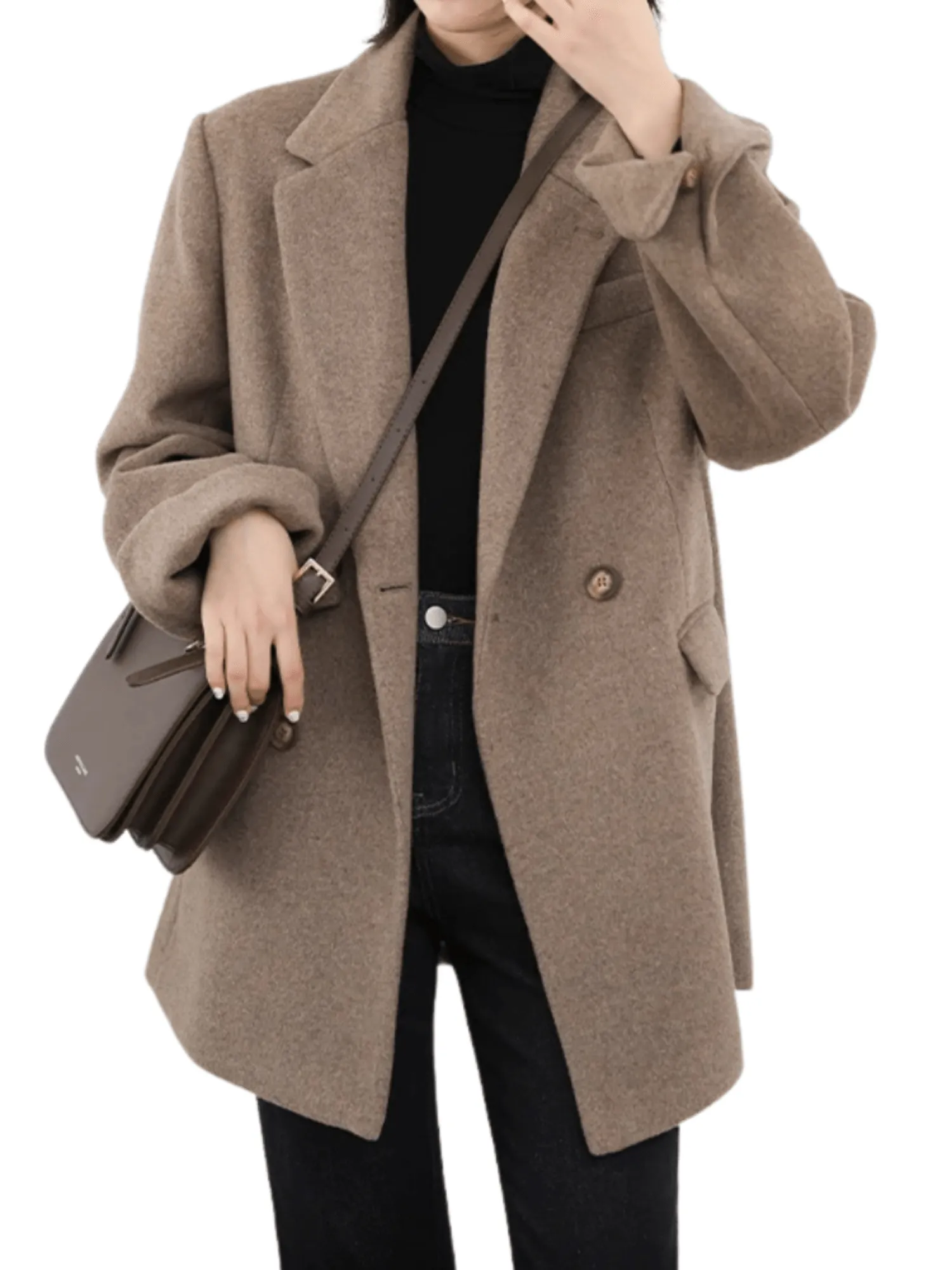 Women's Wool Blend Coat Mid-Long Woolen Jacket Thick Warm Women's Overcoat Office Lady