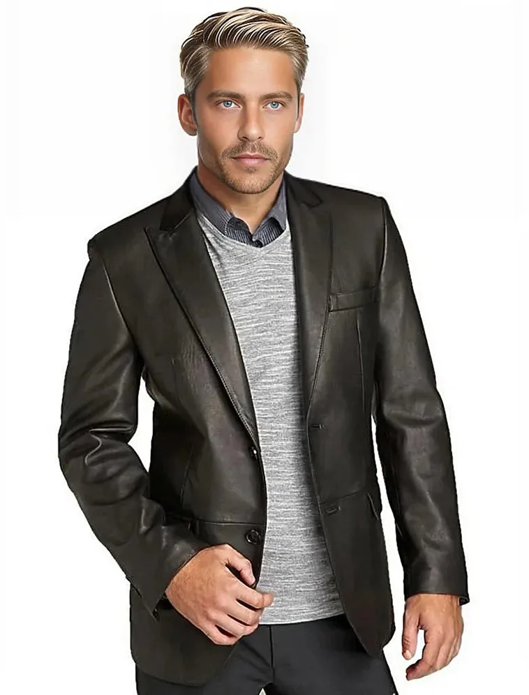 York Mens 2 Button Lambskin Leather Blazer