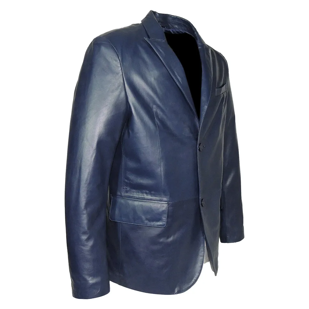 York Mens 2 Button Lambskin Leather Blazer