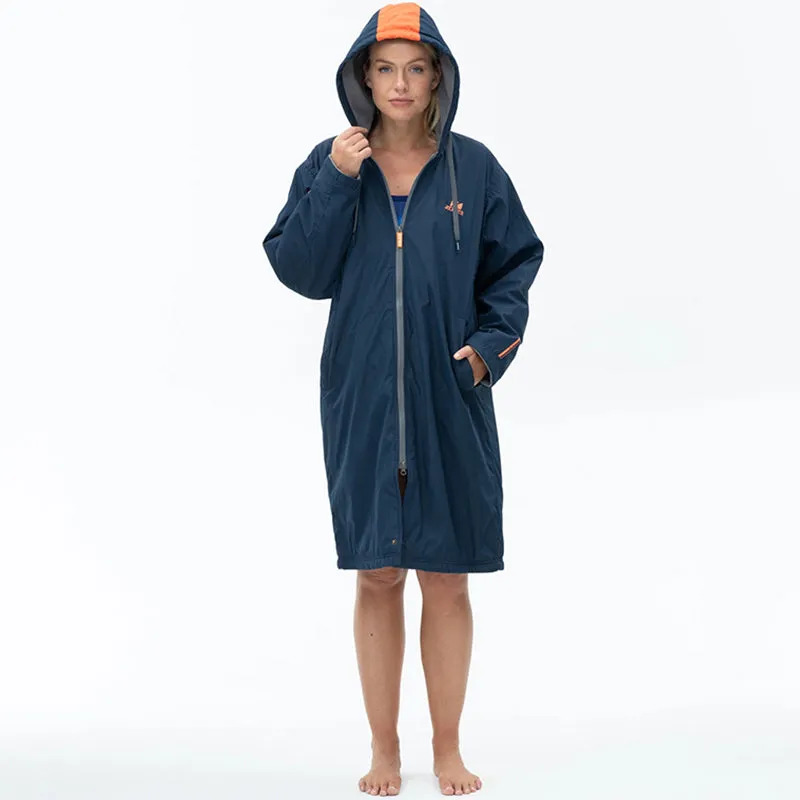 Zone3 - Polar Fleece Parka Robe Jacket - Navy/Grey/Orange