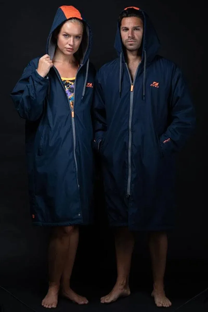 Zone3 - Polar Fleece Parka Robe Jacket - Navy/Grey/Orange